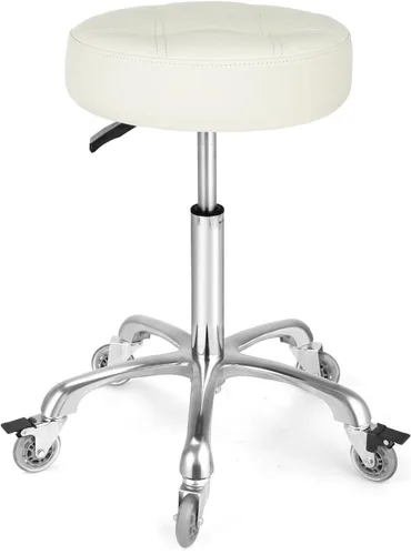 Miniatura 10 de Taburete ajustable resistente – Taburetes con ruedas giratorias de bloqueo – Taburetes giratorios sin respaldo para belleza, peluquería, spa, hogar