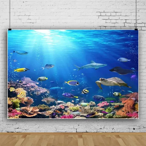 Miniatura 3 de Renaiss Fondo de 5 x 3 pies bajo el mar, mundo submarino, océano profundo, peces tropicales, arrecifes de coral, luz del sol, fondos marinos