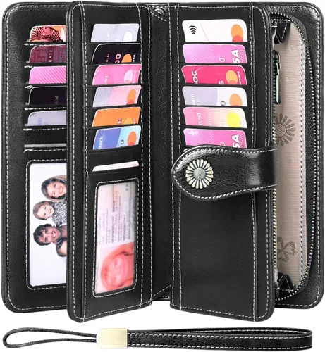 Miniatura 2 de FALAN MULE Cartera de cuero genuino RFID bloqueo gran capacidad Trifold señoras cartera.