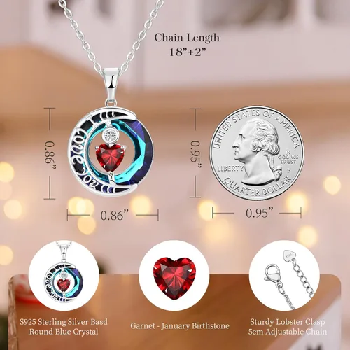 Miniatura 18 de Collares de cristal para mujer, regalos para aniversario de esposa, regalos de cumpleaños para mujeres, collar de zafiro azul con la frase "I Love