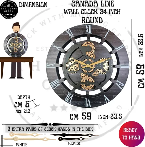 Miniatura 6 de THE GEARS CLOCK Reloj de pared con engranajes móviles reales Canada Line 24 pulgadas redondo (verde aguamarina, 24 pulgadas (23.6 in)