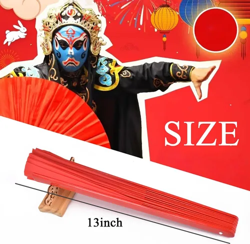 Miniatura 7 de Abanicos de mano plegables de bambú grandes, color rojo, ventilador KunFu para eventos, bailes, espectáculos, festivales, regalo (todo rojo)