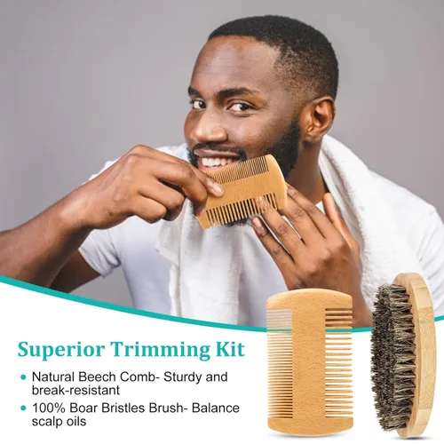 Miniatura 5 de Regalos para papá – Kit de barba con aceite de barba, bálsamo, cepillo, peine y llavero adicional, juego de cuidado personal para hombres y recuerdo