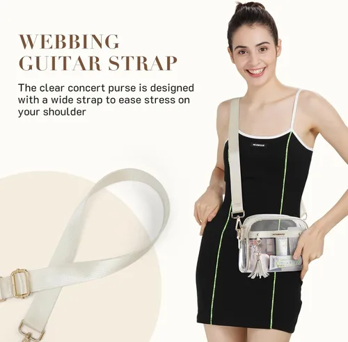 Miniatura 2 de Missnine Bolsa transparente – Bolso pequeño aprobado por estadios para mujer – Bolsa cruzada para conciertos y eventos deportivos Cocodrilo blanco