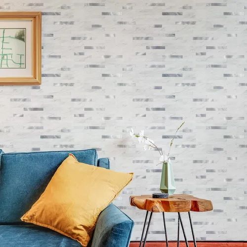 Miniatura 4 de StyloVue 20 hojas para despegar y pegar para cocina, mármol blanco con aspecto de metal plateado que se pega en azulejos para mejorar tu cocina