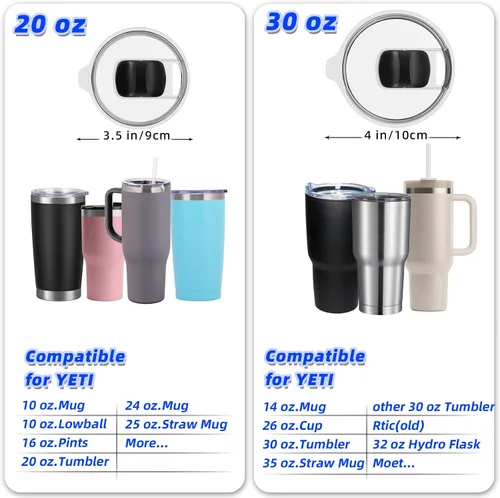Miniatura 3 de Paquete de 2 tapas de repuesto para vasos YETI de 20 onzas, Lowball de 10 onzas y taza con popote de 25 onzas, cubierta de repuesto con interruptor