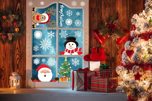 Miniatura 4 de Funnlot Calcomanías navideñas para ventana, 262 piezas: multicolor, modernas, contemporáneas calcomanías de vinilo para ventanas, vidrio