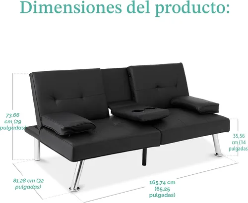 Miniatura 2 de Futón sofá cama para entretenimiento Best Choice Products, moderno, se dobla y reclina, muebles, con posavasos Negro