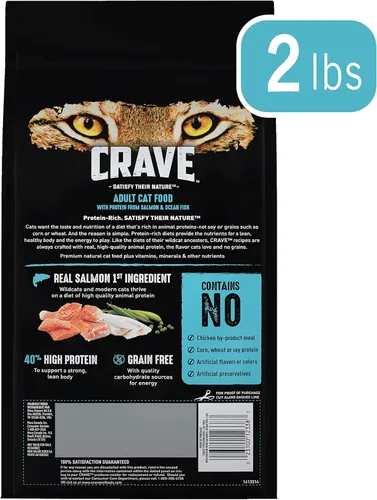 Miniatura 2 de CRAVE Alimento seco natural para gatos adultos con alto contenido de proteínas, sin cereales, con proteína de salmón y pescado del océano, bolsa