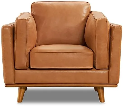 Miniatura 7 de Valencia Artisan Leather Accent Chair, Full-Aniline Leather Upholstery Space-Saving Design for Living Room or Office (Beige)