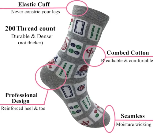 Miniatura 4 de Creative Mah Jong Print Novedosos Calcetines de algodón para hombres y mujeres