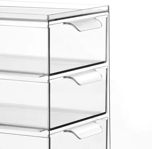 Miniatura 6 de mDesign Organizador apilable de plástico con 3 cajones, contenedor de almacenamiento con cajones extraíbles para fregadero de baño/organización