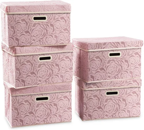 Miniatura 25 de PRANDOM Caja de almacenamiento plegable más grande con tapa [1 unidad] Contenedor Cesta Organizadora Cubo de Almacenamiento Decorativo de Tela