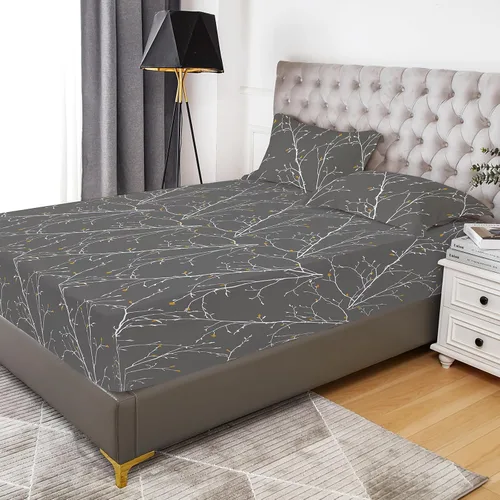 Miniatura 7 de YIYEA Sábana bajera con estampado floral y funda de almohada, sábana bajera ajustada de microfibra cepillada doble premium, bolsillo profundo de 16