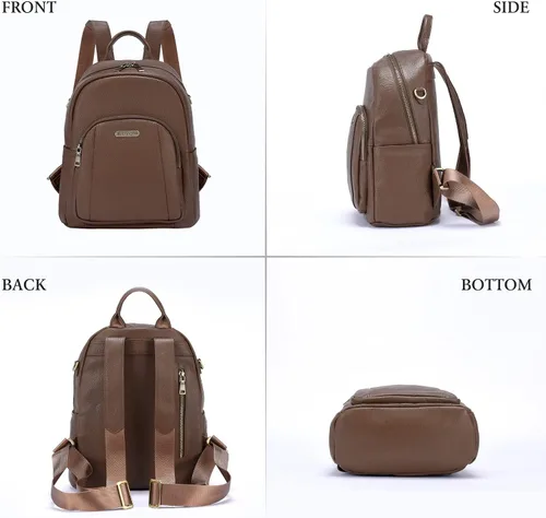 Miniatura 6 de Blofinche Pequeña mochila de cuero genuino para mujer, bolso convertible de diseñador para mujer, antirrobo, para el trabajo, casual, #1 Caqui mate