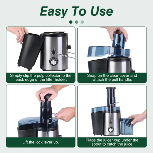 Miniatura 6 de Máquina exprimidora, extractor de exprimidor centrífugo de 1000 W con boca ancha de 2.6 pulgadas para frutas y verduras enteras, exprimidor