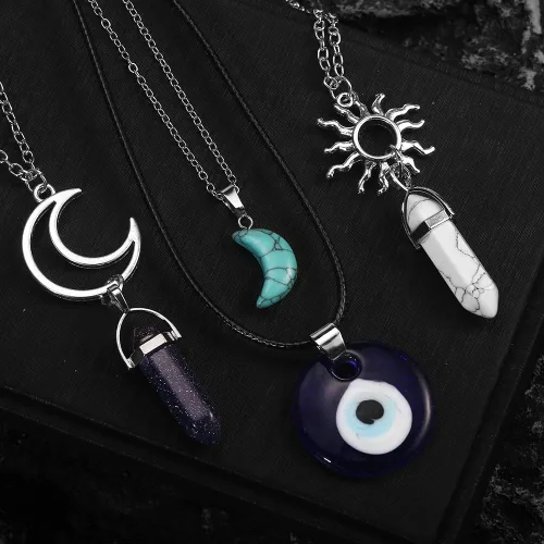 Miniatura 7 de Vintage Crystal Pendant Necklaces for Women Girls Chakra Healing Carnelian Necklace Bohemian Retro Sunflower Necklace Sun and Moon Pendants
