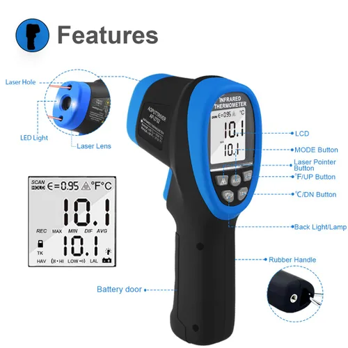 Miniatura 2 de Termómetro infrarrojo de alta temperatura -58℉~2732℉ Pirómetro industrial 30:1 medidor de temperatura IR digital, pistola de alta temperatura sin