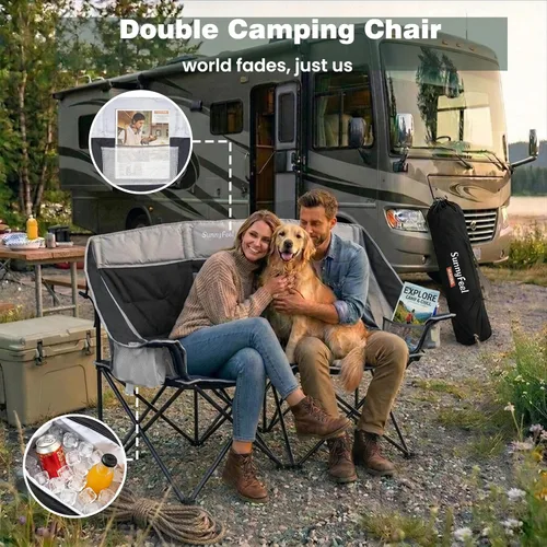 Miniatura 7 de SunnyFeel Silla de Camping Doble Plegable, Silla Loveseat de Gran Tamaño, Silla de Jardín Portátil/Plegable de Servicio Pesado con Negro-enfriador
