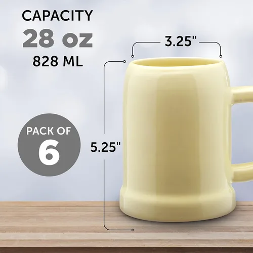 Miniatura 5 de DISCOUNT PROMOS Taza de cerámica para cerveza, 28 onzas, juego de 6, paquete a granel, ideal para Octoberfest, pub, restaurante y más, color beige