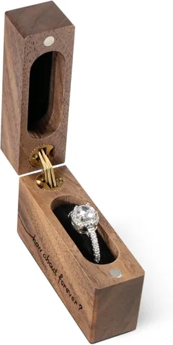 Miniatura 4 de Caja de anillo de compromiso de madera, pequeña funda plana delgada para propuesta, boda (Qué tal para siempre)