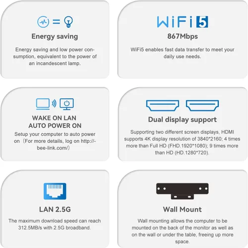Miniatura 6 de Beelink Mini PC Mini S12 Intel 12th Lake N95 (3.4 GHz 4C/4T), 8 GB DDR4 256 GB SSD, pantallas HDMI 4K duales, mini computadoras compatibles