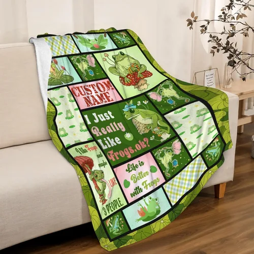Miniatura 3 de Manta personalizada de collage de ranas con nombre, manta suave de franela personalizada para adultos y niños, regalo de cumpleaños, 30 x 40 pulgadas