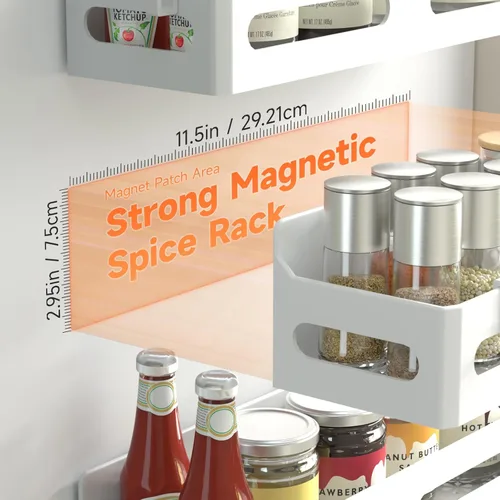 Miniatura 2 de Sevenblue Paquete de 4 estantes magnéticos para especias para refrigerador, organizador de estantes para especias, estante magnético móvil Blanco