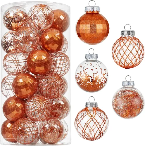 Miniatura 8 de CristBest Juego de adornos de bolas de Navidad de 30 unidades, 2.36 pulgadas, de plástico transparente, inastillables, con relleno delicado Negro