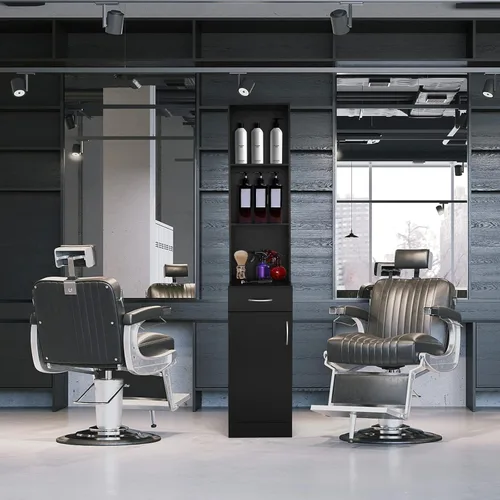 Miniatura 2 de mefeir Salon Station, gabinete de almacenamiento para peluquero con cajón, 5 compartimentos y estante, MDF duradero, equipo organizador para salón