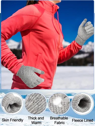 Miniatura 4 de 12 Pcs Winter Hat Scarf Gloves Set Winter Slouchy Skull Cap Knit Hats Winter Touch Screen Gloves Neck Warmer
