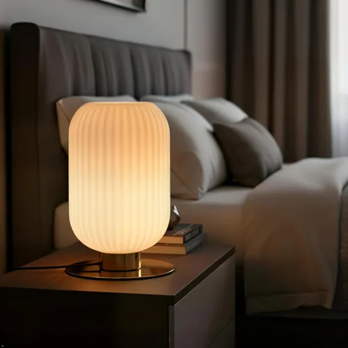 Lámpara pequeña de mesita de noche, lámpara de mesa de cristal de leche, lámpara vintage dorada para mesita de noche, lámparas modernas de mediados