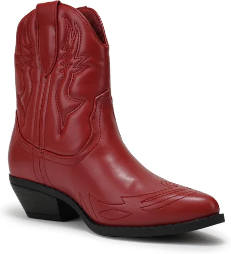 Miniatura 4 de Soda Botas de tobillo con costuras occidentales vaqueras para mujer, botines cortos con punta puntiaguda, talla S