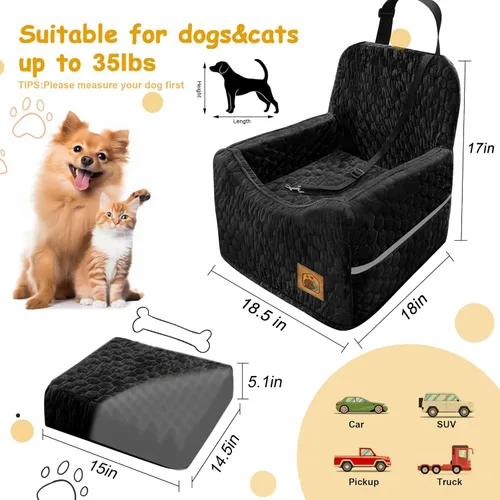Miniatura 2 de Asiento de automóvil para perros pequeños/medianos, asiento elevador de perro de espuma viscoelástica, seguridad de viaje con funda extraíble