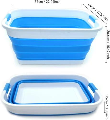 Miniatura 4 de SAMMART Cesta de lavandería de plástico plegable de 41L (10.8 galones) - Contenedor/Organizador de almacenamiento plegable emergente - Tina de Azul