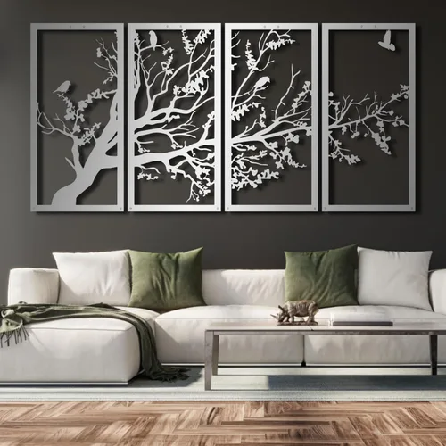 Miniatura 6 de Decoración de pared de metal, arte de pared del árbol de la vida, arte de pared de árbol de metal, 4 paneles, letrero de árbol, decoración de pared