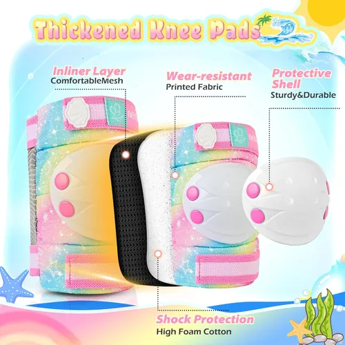 Miniatura 7 de NEMONE Rodilleras para niños, niñas, coderas, muñequeras con bolsa de cordón, juego de equipo de protección reflectante ajustable para patinaje