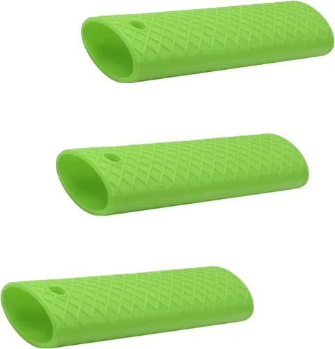 Miniatura 19 de Bettomshin 3 soportes de silicona para mango caliente, 6.102 in/6.1 pulgadas, funda antideslizante de silicona para ollas, resistente al calor, Negro