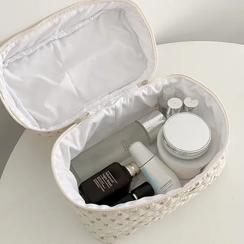Miniatura 5 de Bolsa de maquillaje de algodón Bolsa de lavado Bolsa de almacenamiento de gran capacidad Cosméticos Mujeres Organizador de viaje Bolsas de Beige