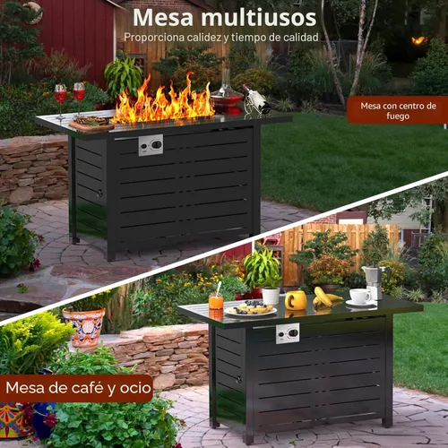 Miniatura 3 de Xbeauty Mesa para fogata de gas propano de 43 pulgadas, mesa rectangular con tapa, cubierta para lluvia, para jardín exterior, patio trasero, terraza