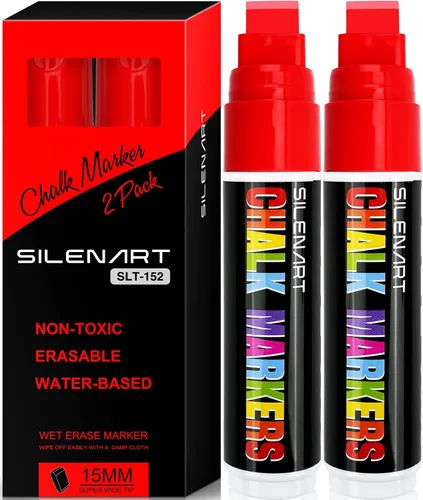 Miniatura 8 de SILENART Marcadores de tiza negra para ventana, punta gigante, rotulador de coche de 0.591 in, 2 unidades Pluma de pintura lavable grande