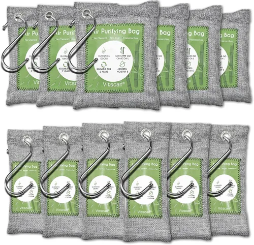 Miniatura 13 de Paquete de 6 bolsas purificadoras de aire de carbón de bambú, bolsas de carbón activado absorbedoras de olores, absorbente de humedad, ambientador