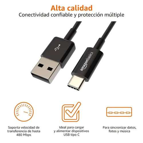 Miniatura 3 de Amazon Basics - Cable de carga rápida USB-C a USB-A 2.0, velocidad de 480 Mbps, certificado USB-IF, para Apple iPhone 16/15, iPad, Samsung Galaxy