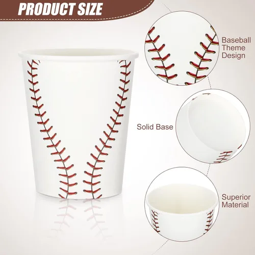 Miniatura 3 de Teling 100 piezas de suministros de fiesta de béisbol, vasos de papel desechables de 9 onzas para deportes, decoraciones de fiesta de béisbol, vasos