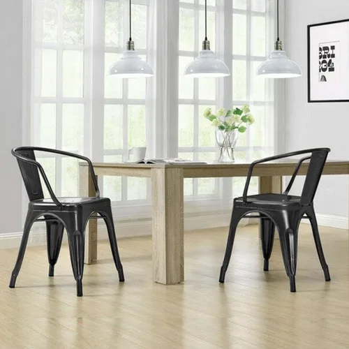 Miniatura 5 de FDW Juego de 4 sillas de comedor de metal para interiores, exteriores, patio, cocina, silla de restaurante de 18 pulgadas de altura de asiento