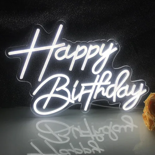 Miniatura 25 de Letrero de neón de feliz cumpleaños, reutilizable, luz LED de neón rosa, decoración de fiesta de cumpleaños, funciona con USB, decorativo para telón