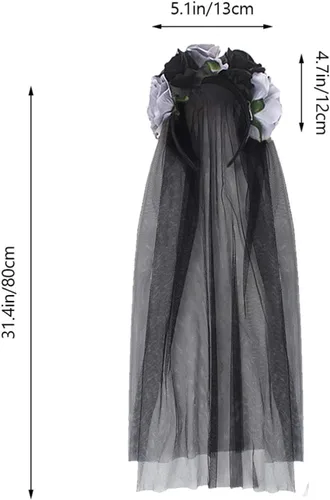 Miniatura 6 de Disfraz de Halloween para mujer, guirnalda de rosas rojas y negras, diadema gótica con flores, diadema para cadáver, velo de novia, cosplay, corona