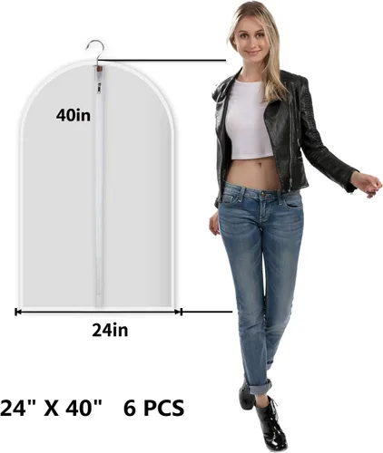 Miniatura 2 de MsKitchen Paquete de 6 bolsas de ropa para colgar ropa (24 x 40 pulgadas), bolsas de traje a prueba de polvo para almacenamiento en armario, fundas