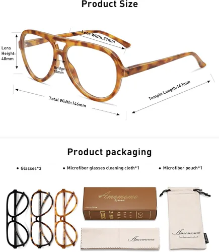 Miniatura 5 de AMOMOMA Paquete de 3 Gafas de Lectura Aviador Retro Extragrandes para Mujeres y Hombres, Marco Grande Clásico con Filtro de Luz Azul