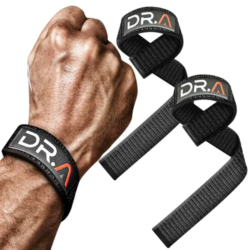 Dr. Arthritis Paquete de muñequeras de gimnasio y correas de muñeca para levantamiento de pesas (2 pares), correas de entrenamiento de alta Negro